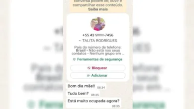 Tela de celular mostrando tentativa de golpe com perfil falso