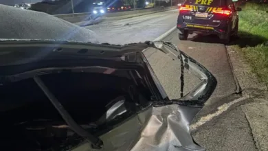 Viatura e agentes de segurança em rodovia