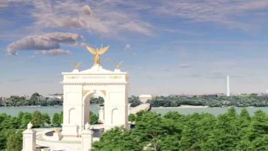 Ilustração ou vista de Washington com monumentos