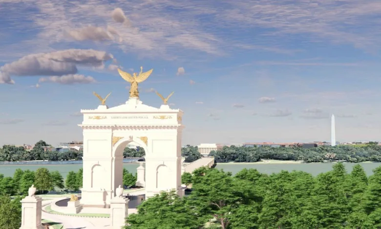 Ilustração ou vista de Washington com monumentos