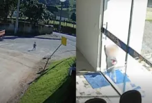 Bebê sai sozinho de creche e caminha até o trabalho da mãe em Santa Catarina 7 Câmera de segurança registra bebê caminhando sozinho na rua