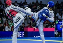 Atleta brasileira de taekwondo em competição internacional
