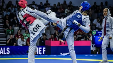 Atleta brasileira de taekwondo em competição internacional