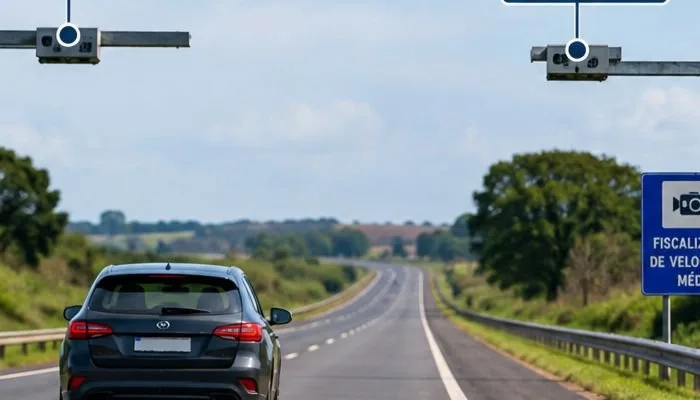 Rodovias da região terão radar que calcula velocidade média em testes da ANTT 1 Placa de sinalização de rodovia com radar