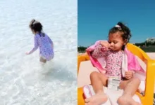Helena, filha de Neymar e Amanda Kimberlly, em praia na Coreia do Sul