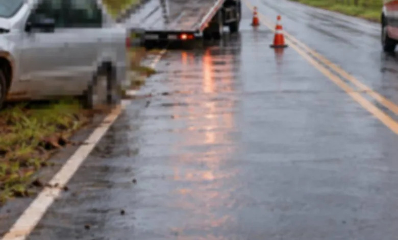 Carro acidentado às margens de rodovia no Paraná