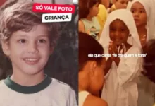 Montagem com fotos de famosos quando eram crianças