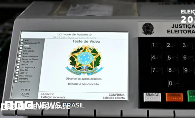 Urna eletrônica em seção de votação