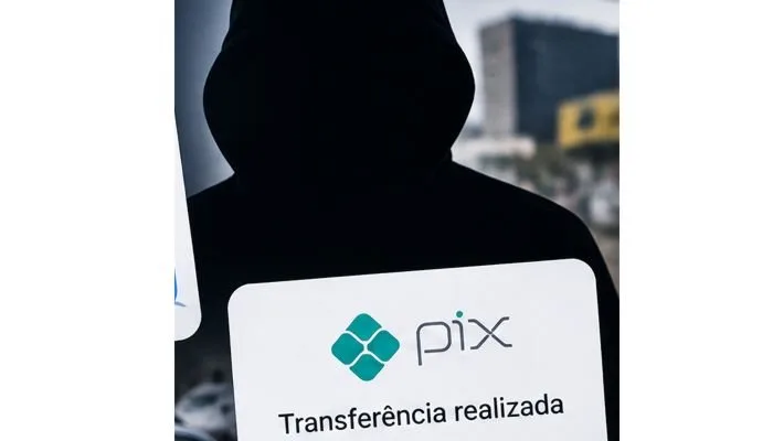Ilustração de celular exibindo aplicativo de mensagens e transação financeira