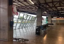Estrutura danificada na Rodoviária de Londrina após temporal