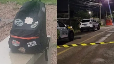 Mochila abandonada sobre banco em praça de Curitiba
