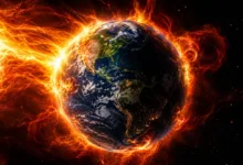Ilustração geomagnética gerada por inteligência artificial representando o Sol
