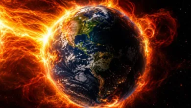 Ilustração geomagnética gerada por inteligência artificial representando o Sol
