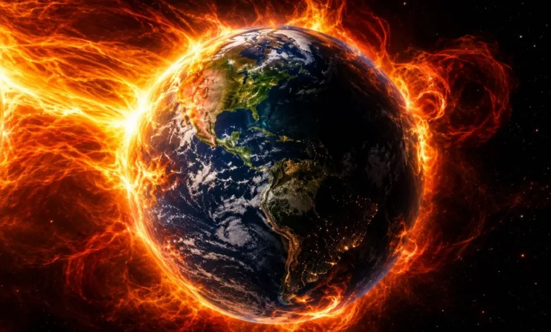 Ilustração geomagnética gerada por inteligência artificial representando o Sol